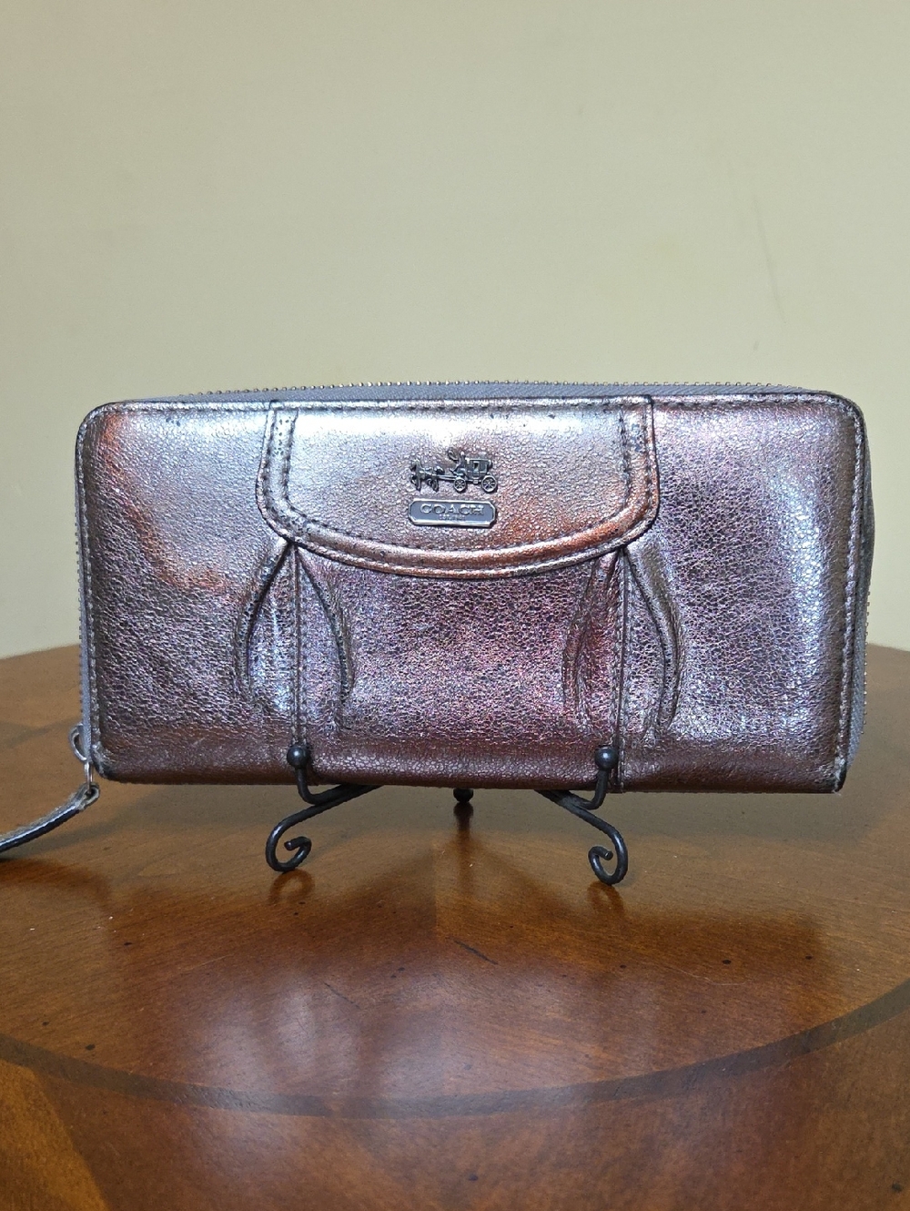 COACH Madison METALLIC Rose Gold Accordian Large Zip Around Wallet